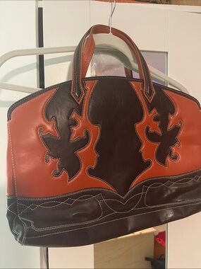Leather Two-Tone Brown & Rust Tote Bag
